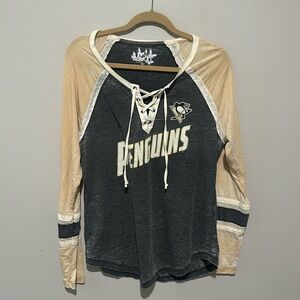 Pittsburgh Penguins Hockey Touch by Alyssa Milano Lace Up Long Sleeve T-Shirt 2X